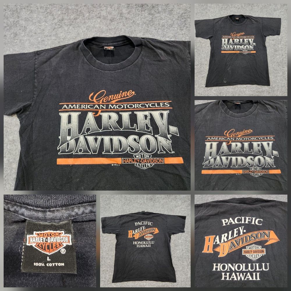 VTG 90s Harley Davidson Motorcycles Men L Large American Honolulu Hawaii T Shirt